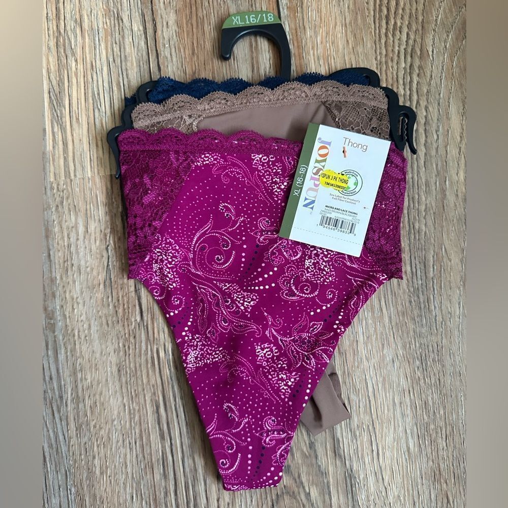 Joyspun Women's Microfiber and Lace Thong Panties, 3-Pack, Size XL